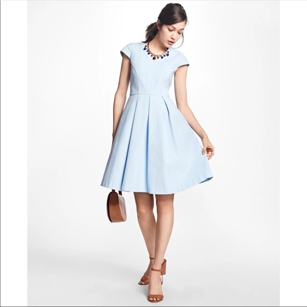 Pleated Stretch-Cotton V-Neck Dress